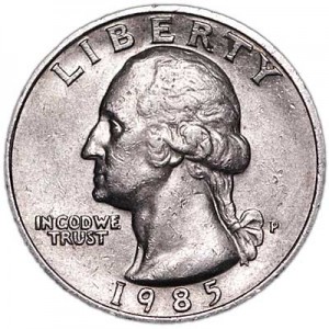 25 центов 1985 США, Вашингтон, двор P цена, стоимость