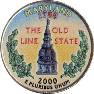 25 cents Quarter Dollar 2000 USA Maryland (colorized)