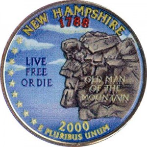 25 центов 2000 США  Нью-Хэмпшир (New Hampshire) (цветная) цена, стоимость