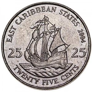 25 центов 2004 Восточные Карибы, Парусник цена, стоимость