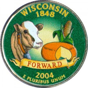 25 cent Quarter Dollar 2004 USA Wisconsin (farbig)