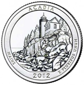 Quarter Dollar 2012 USA "Acadia" 13th National Park mint mark S price, composition, diameter, thickness, mintage, orientation, video, authenticity, weight, Description