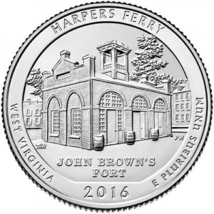 Quarter Dollar 2016 USA Harpers Ferry 33th National Park, mint mark S price, composition, diameter, thickness, mintage, orientation, video, authenticity, weight, Description