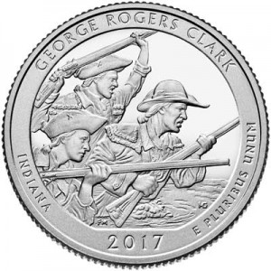 Quarter Dollar 2017 USA George Rogers Clark 40th National Park, mint mark D price, composition, diameter, thickness, mintage, orientation, video, authenticity, weight, Description