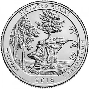 25 центов 2018 США Живописные скалы (Pictured Rocks), 41-й парк, двор P цена, стоимость