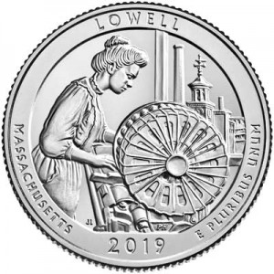 25 центов 2019 США Лоуэлл (Lowell), 46-й парк, двор S цена, стоимость