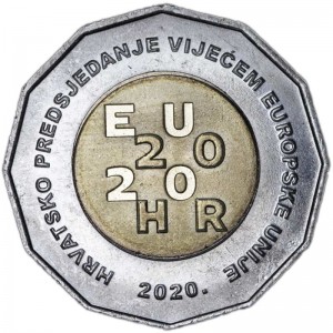 25 kuna 2020 Croatia, EU Presidency price, composition, diameter, thickness, mintage, orientation, video, authenticity, weight, Description
