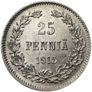 25 pennia 1915 Finland, from circulation VF price, composition, diameter, thickness, mintage, orientation, video, authenticity, weight, Description