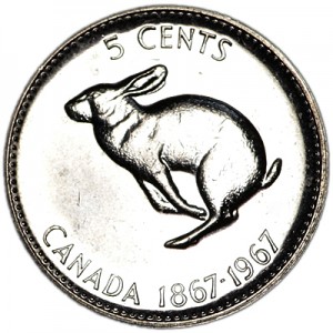 5 cents 1967 Canada 100 years of Confederation price, composition, diameter, thickness, mintage, orientation, video, authenticity, weight, Description
