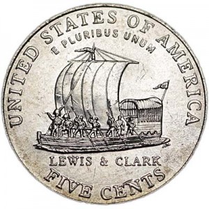 5 cents 2004 USA Keelboat, Westward Journey Series, mint P price, composition, diameter, thickness, mintage, orientation, video, authenticity, weight, Description