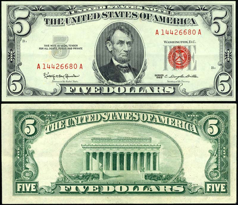 Сколько сегодня 5 долларов. 5 Долларов купюра. 5 Долларов США. Банкноты пять долларов США 1963 года. Линкольн на 5 долларовой купюре.