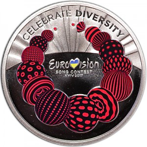 5 hryvnia 2017 Ukraine Eurovision Song Contest 2017 price, composition, diameter, thickness, mintage, orientation, video, authenticity, weight, Description