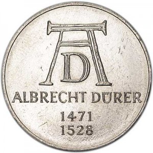 5 mark 1971, Albrecht Dürer  price, composition, diameter, thickness, mintage, orientation, video, authenticity, weight, Description