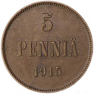 5 penni 1915 Finland price, composition, diameter, thickness, mintage, orientation, video, authenticity, weight, Description