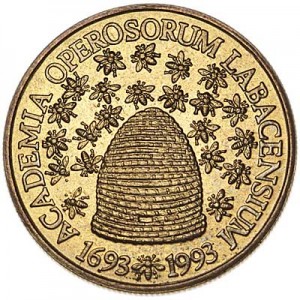 5 tolars 1993 Slovenia 300 years of the Slovenian Academy of Arts and Sciences price, composition, diameter, thickness, mintage, orientation, video, authenticity, weight, Description
