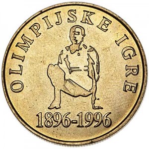 5 tolars 1996 Slovenia 100 years to the modern Olympic Games price, composition, diameter, thickness, mintage, orientation, video, authenticity, weight, Description