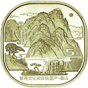 5 юаней 2019 Китай, Гора Тайшань цена, стоимость