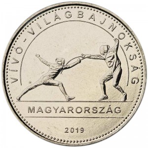 50 Forint 2019 Hungary, World Fencing Championship price, composition, diameter, thickness, mintage, orientation, video, authenticity, weight, Description