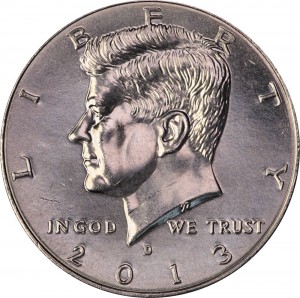 Half Dollar 2013 USA Kennedy mint mark D price, composition, diameter, thickness, mintage, orientation, video, authenticity, weight, Description