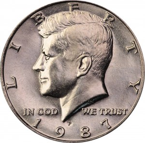 Half Dollar 1987 USA Kennedy Minze P Preis, Komposition, Durchmesser, Dicke, Auflage, Gleichachsigkeit, Video, Authentizitat, Gewicht, Beschreibung