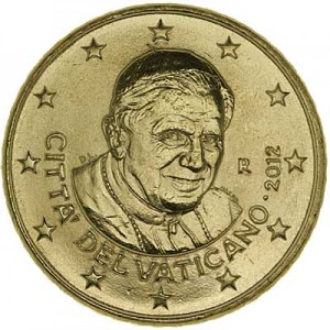 50 cents 2012 Vatican City, Benedict XVI UNC price, composition, diameter, thickness, mintage, orientation, video, authenticity, weight, Description