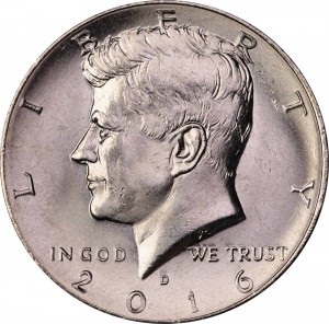 Half Dollar 2016 USA Kennedy mint mark D price, composition, diameter, thickness, mintage, orientation, video, authenticity, weight, Description