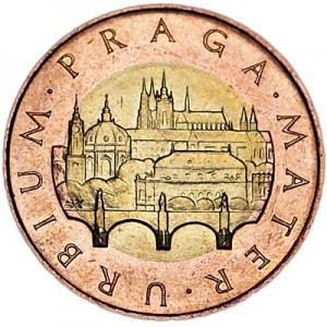 50 crown Czech Republic Prague, from circulation price, composition, diameter, thickness, mintage, orientation, video, authenticity, weight, Description