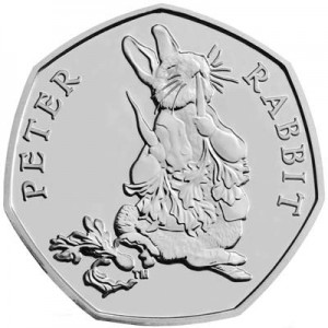50 pence 2018 United Kingdom 150th Birthday Beatrice Potter, Peter Rabbit price, composition, diameter, thickness, mintage, orientation, video, authenticity, weight, Description
