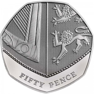 50 pence 2019 United Kingdom, Royal Shield price, composition, diameter, thickness, mintage, orientation, video, authenticity, weight, Description
