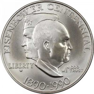 1 доллар 1990 США 100 лет Эйзенхауэру,  UNC цена, стоимость