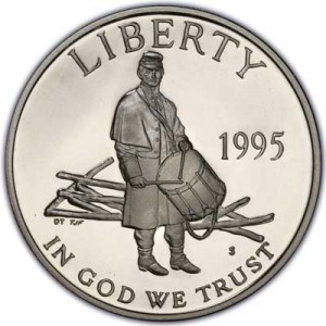 Half Dollar 1995 USA Civil war Proof price, composition, diameter, thickness, mintage, orientation, video, authenticity, weight, Description