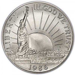50 центов 1986 100 лет Статуе Свободы, UNC цена, стоимость