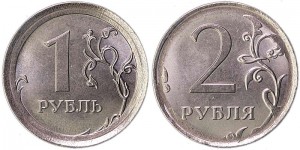 Mule 1 ruble and 2 rubles 2017 price, composition, diameter, thickness, mintage, orientation, video, authenticity, weight, Description