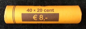 Ролл 20 центов маркировка NL (Нидерланды), 40 монет из обращения цена, стоимость