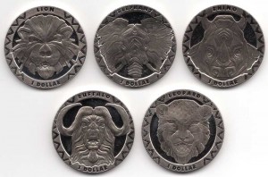 Set 1 dollar 2019 Sierra Leone, African animals, 5 coins price, composition, diameter, thickness, mintage, orientation, video, authenticity, weight, Description