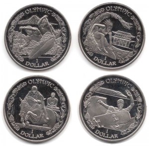 Набор 1 доллар 2019 Виргинские острова, Олимпийские игры, Токио 2020, 4 монеты цена, стоимость