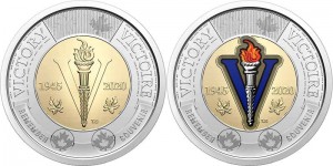 Set 2 dollars 2020 Canada 75th Anniversary of the End of the Second World War, 2 coins price, composition, diameter, thickness, mintage, orientation, video, authenticity, weight, Description