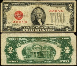 2 доллара 1928 F США (красная печать) банкнота, из обращения F