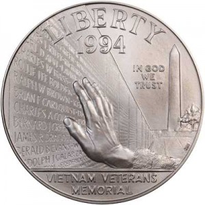 1 доллар 1994 Мемориал Ветеранам Вьетнама,  UNC, серебро