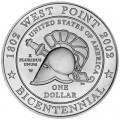 1 доллар 2002 США 200 лет Вэст-Поинта,  UNC, серебро