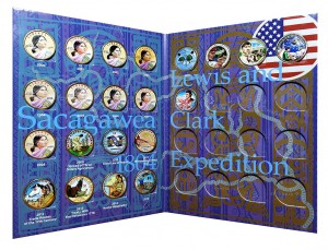 Satz von farbige USA Sacagawea 1 Dollar 2000-2022, 23 Münzen in Album